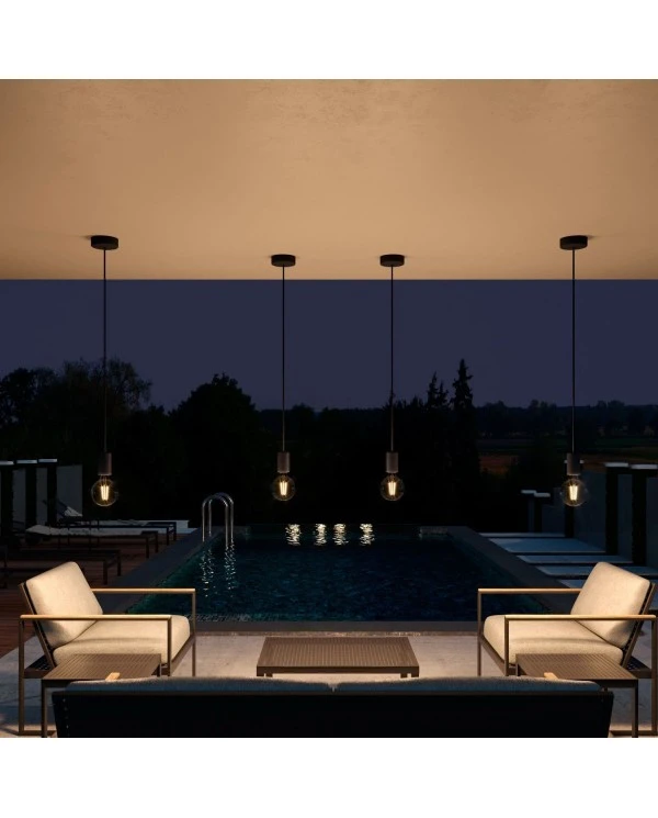 EIVA ELEGANT Outdoor pendant lamp with 1,5 mt textile cable, silicone ceiling rose and lamp holder IP65 water resistant