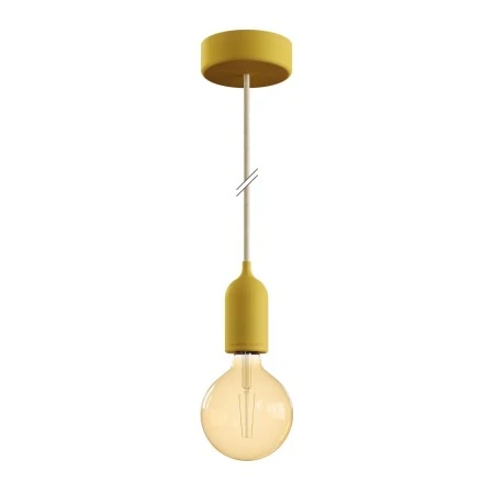 EIVA PASTEL Outdoor pendant lamp with 1,5 mt textile cable, colorful silicone ceiling rose and lamp holder IP65 water resistant - Yellow mustard