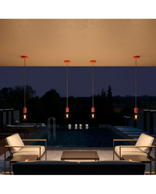 EIVA PASTEL Outdoor pendant lamp with 1,5 mt textile cable, colorful silicone ceiling rose and lamp holder IP65 water resistant