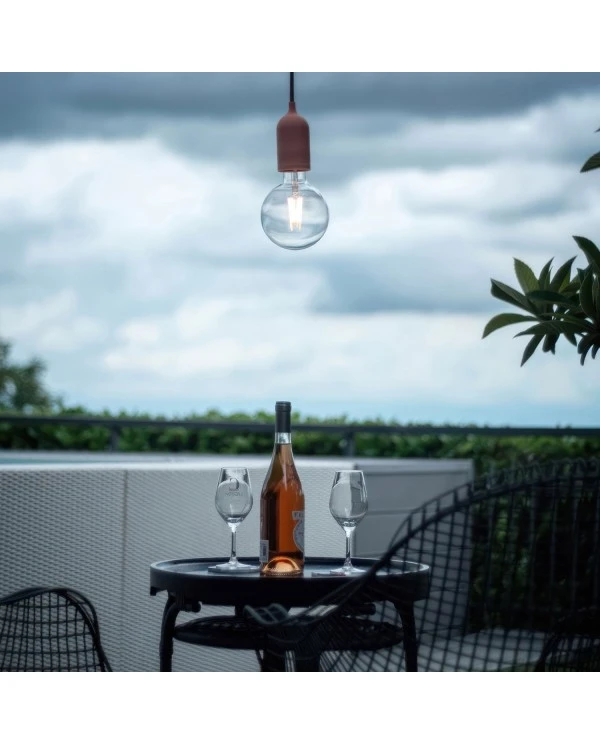 EIVA PASTEL Outdoor pendant lamp with 1,5 mt textile cable, colorful silicone ceiling rose and lamp holder IP65 water resistant