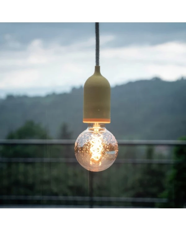 EIVA PASTEL Outdoor pendant lamp with 1,5 mt textile cable, colorful silicone ceiling rose and lamp holder IP65 water resistant