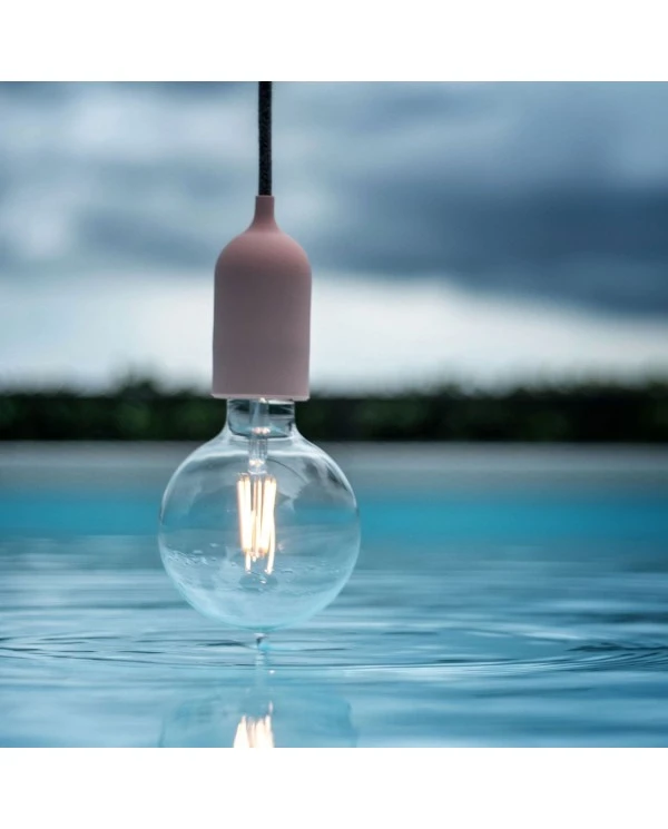 EIVA PASTEL Outdoor pendant lamp with 1,5 mt textile cable, colorful silicone ceiling rose and lamp holder IP65 water resistant