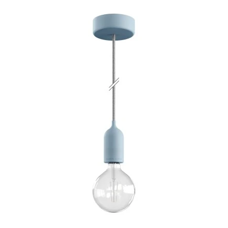 EIVA PASTEL Outdoor pendant lamp with 1,5 mt textile cable, colorful silicone ceiling rose and lamp holder IP65 water resistant - Soft blue