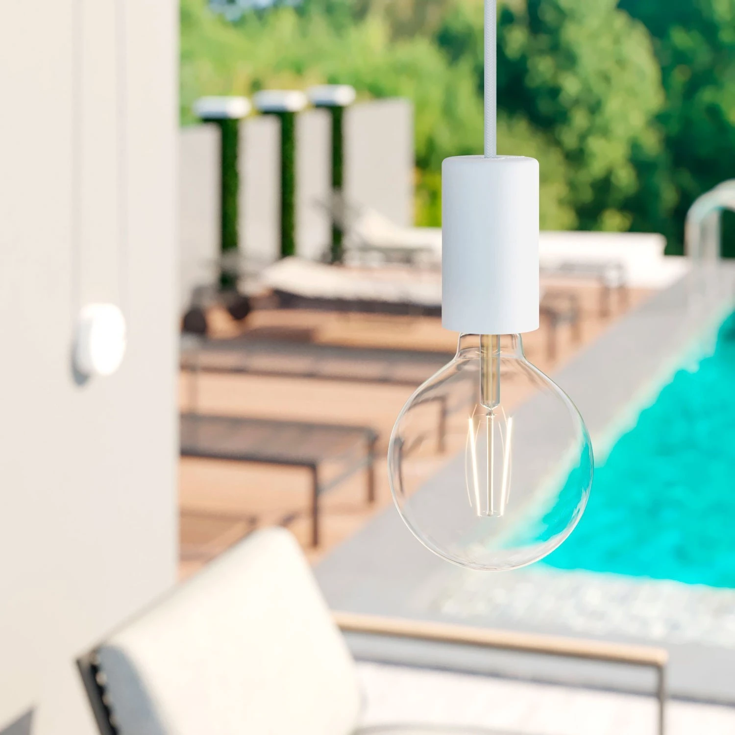 EIVA ELEGANT Outdoor pendant lamp with 5 mt  textile cable, decentralizer,  ceiling rose and lamp holder IP65 water resistant