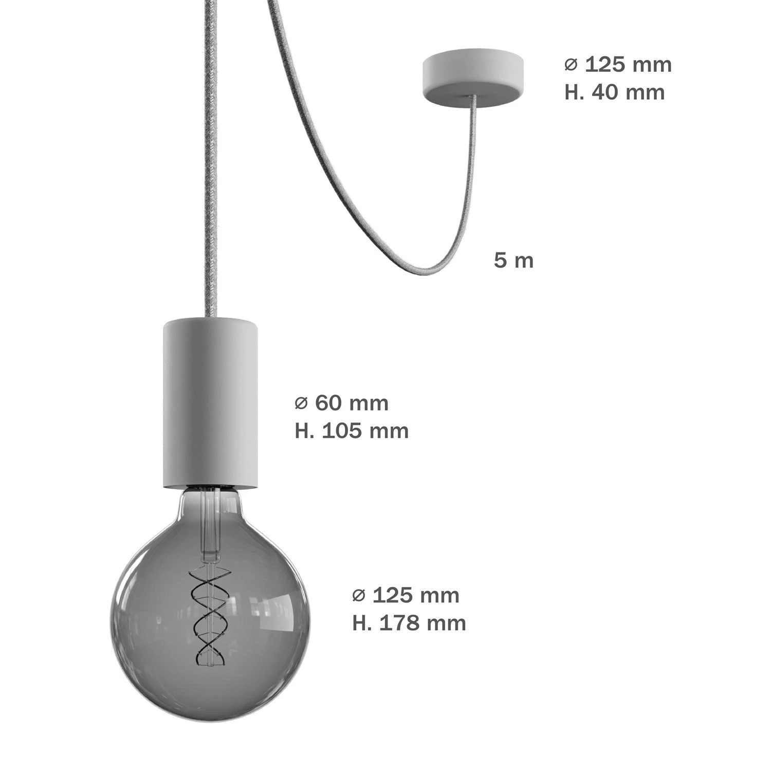 EIVA ELEGANT Outdoor pendant lamp with 5 mt  textile cable, decentralizer,  ceiling rose and lamp holder IP65 water resistant