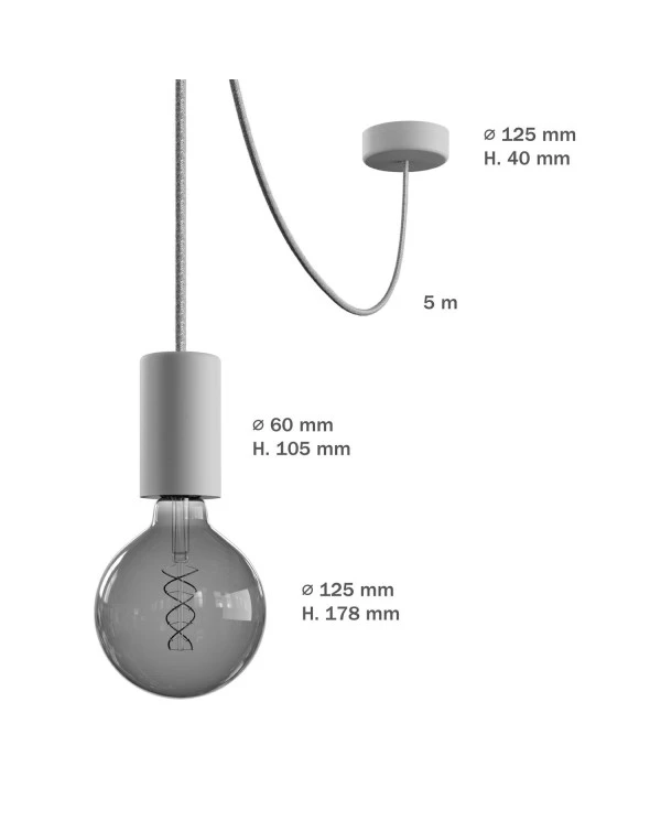 EIVA ELEGANT Outdoor pendant lamp with 5 mt  textile cable, decentralizer,  ceiling rose and lamp holder IP65 water resistant