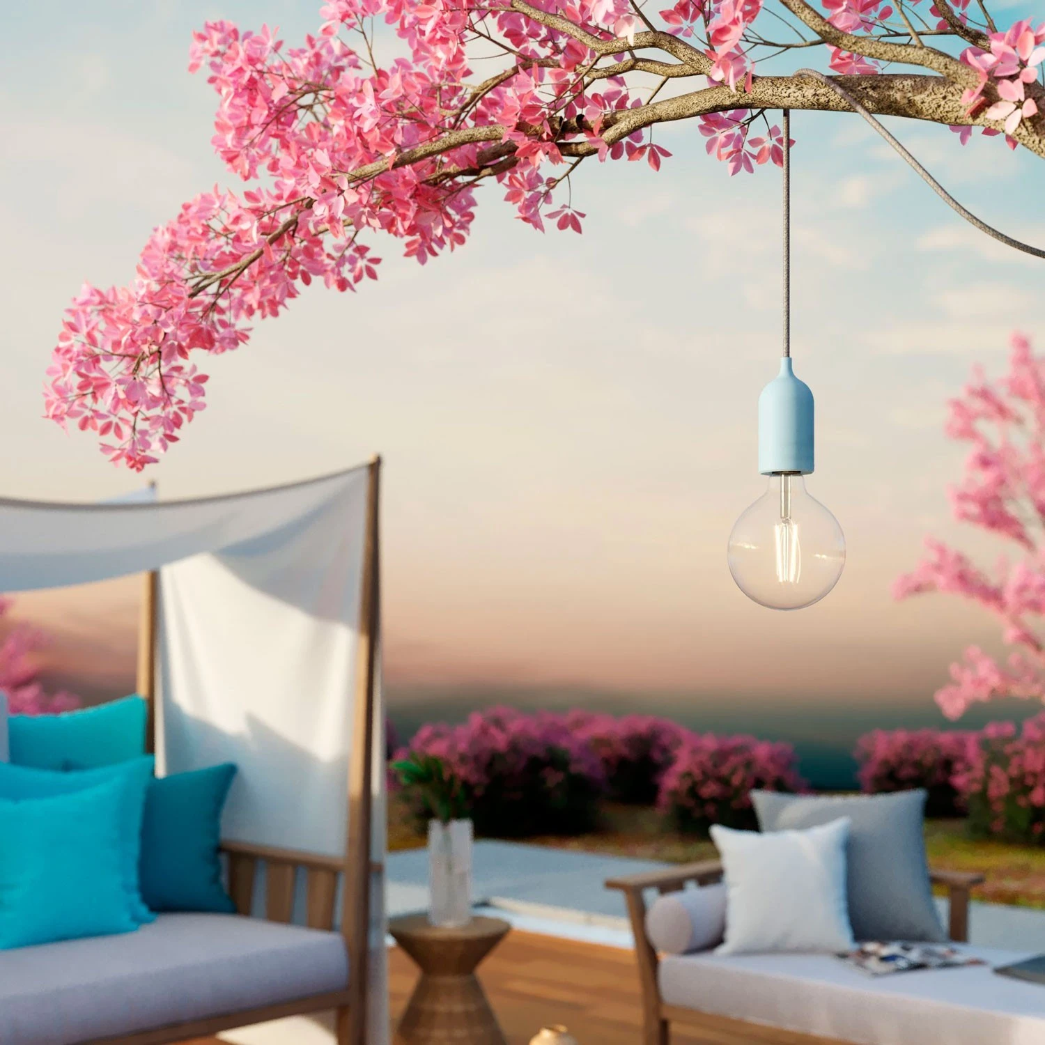 EIVA PASTEL Outdoor pendant lamp with 5 mt  textile cable, decentralizer,  ceiling rose and lamp holder IP65 water resistant