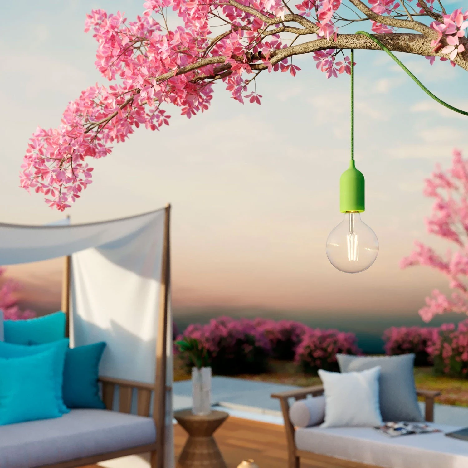 EIVA PASTEL Outdoor pendant lamp with 5 mt  textile cable, decentralizer,  ceiling rose and lamp holder IP65 water resistant