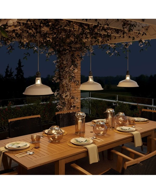 EIVA Outdoor pendant lamp with lampshade, 5 mt  textile cable, decentralizer,  ceiling rose and lamp holder IP65 waterproof