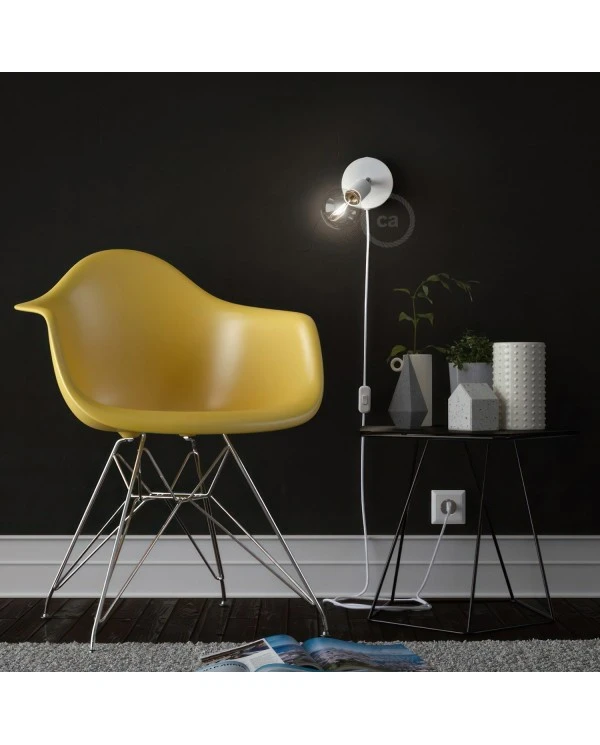 Spostaluce Metal 90°, the adjustable light source with fabric cable and side holes