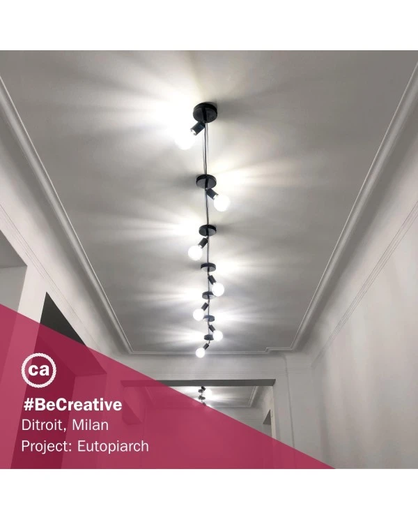 Spostaluce Metal 90°, the adjustable light source with fabric cable and side holes