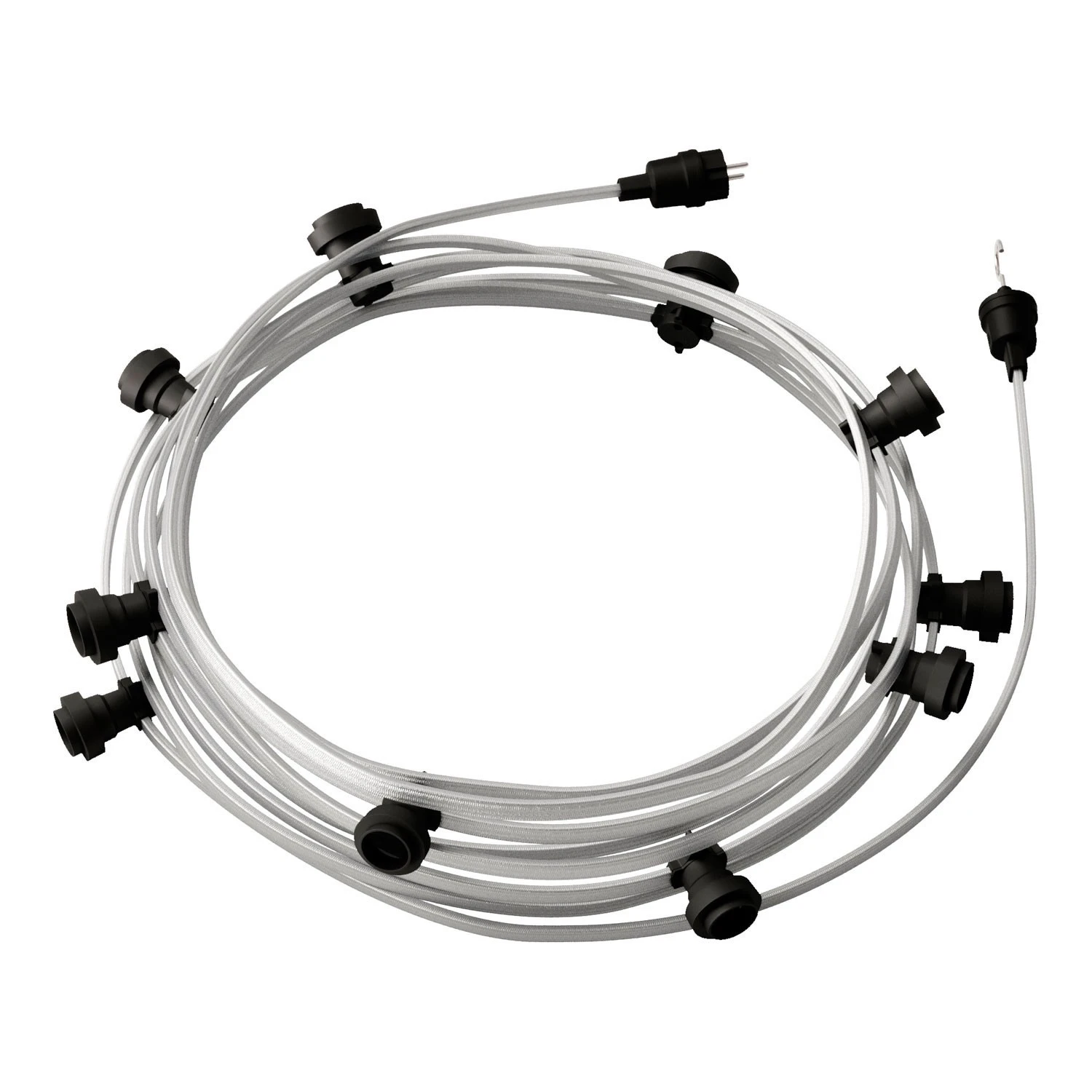 Ready-to-use 12,5m Lumet String Light with Kit with 10 black Lamp Holders, Hook and Plug