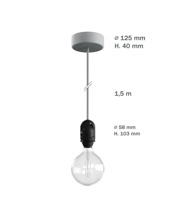 EIVA Outdoor pendant lamp for lampshades with 1,5 mt textile cable, silicone ceiling rose and lamp holder IP65 water resistant