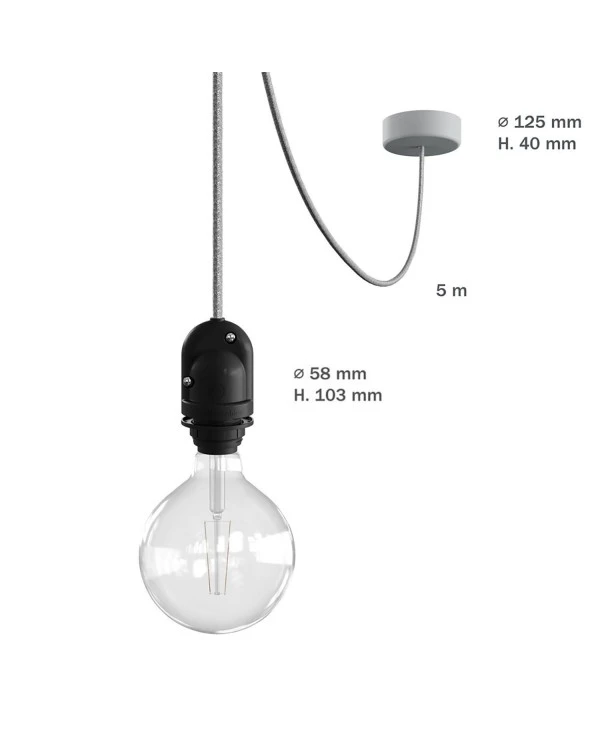 EIVA Outdoor pendant lamp for lampshaed with 5 mt textile cable, decentralizer, silicone ceiling rose and lamp holder IP65