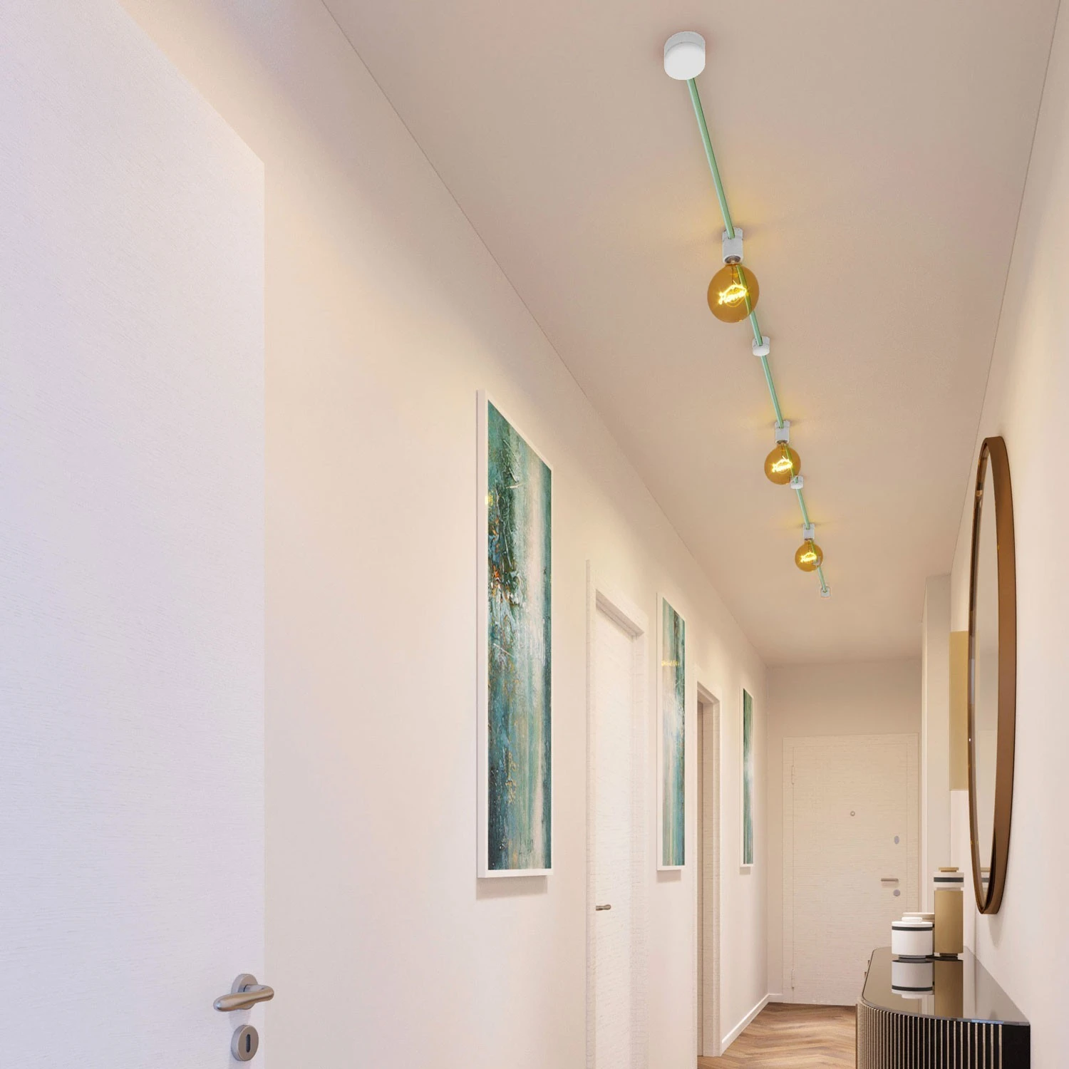 Filé System Linear Kit - with 5m string light cable and 7 indoor white varnished wooden components