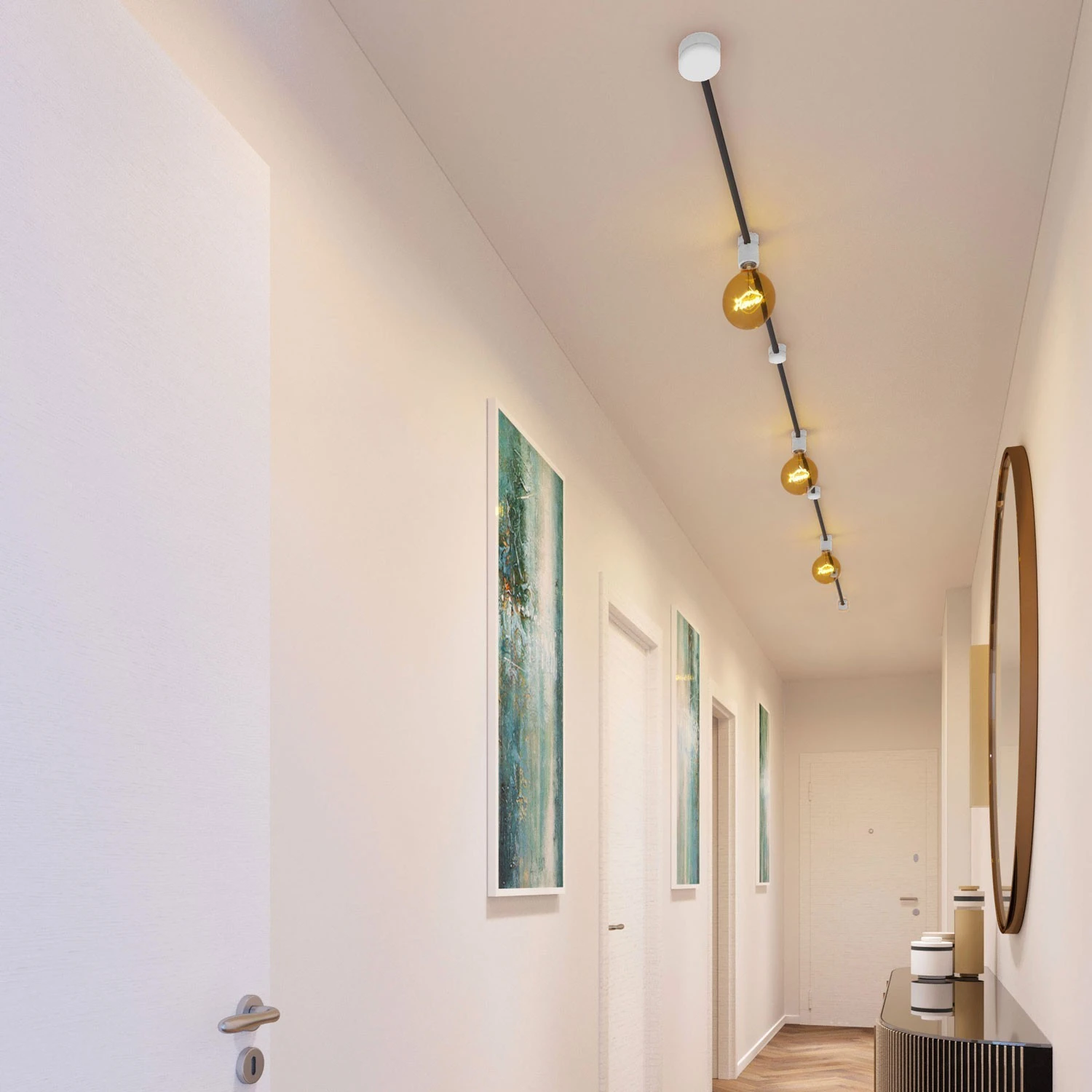 Filé System Linear Kit - with 5m string light cable and 7 indoor white varnished wooden components