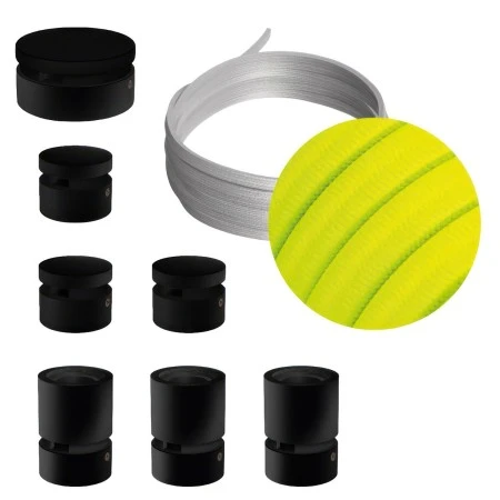 Filé System Linear Kit - with 5m string light cable and 7 indoor black varnished wooden components - CF10