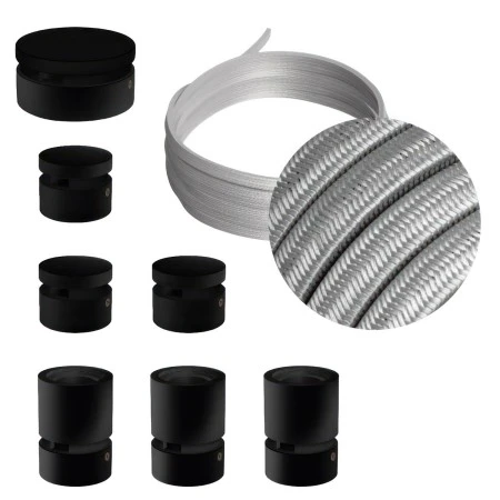 Filé System Linear Kit - with 5m string light cable and 7 indoor black varnished wooden components - CM02
