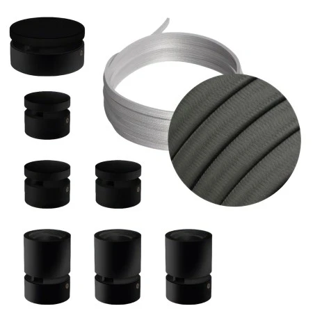 Filé System Linear Kit - with 5m string light cable and 7 indoor black varnished wooden components - CM03