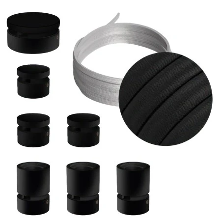 Filé System Linear Kit - with 5m string light cable and 7 indoor black varnished wooden components - CM04