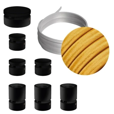 Filé System Linear Kit - with 5m string light cable and 7 indoor black varnished wooden components - CM05