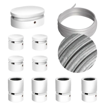 Filé System Symmetric Kit - with 5m string light cable and 9 indoor white varnished wooden components - CM02