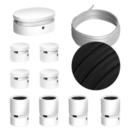 Filé System Symmetric Kit - with 5m string light cable and 9 indoor white varnished wooden components - CM04