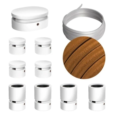 Filé System Symmetric Kit - with 5m string light cable and 9 indoor white varnished wooden components - CM22