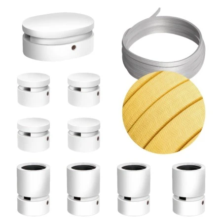 Filé System Symmetric Kit - with 5m string light cable and 9 indoor white varnished wooden components - CM10