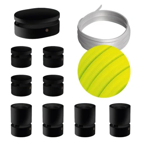 Filé System Symmetric Kit - with 5m string light cable and 9 indoor black varnished wooden components - CF10