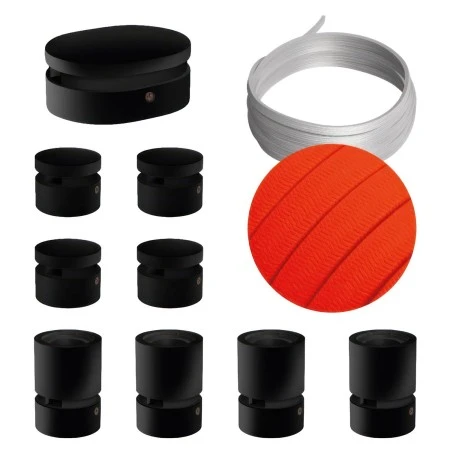 Filé System Symmetric Kit - with 5m string light cable and 9 indoor black varnished wooden components - CF15