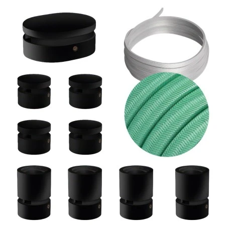 Filé System Symmetric Kit - with 5m string light cable and 9 indoor black varnished wooden components - CH69