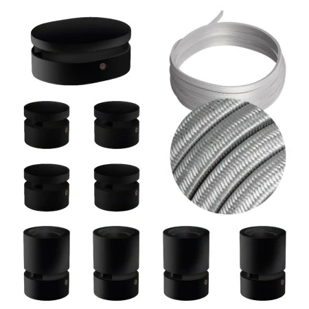 Filé System Symmetric Kit - with 5m string light cable and 9 indoor black varnished wooden components - CM02