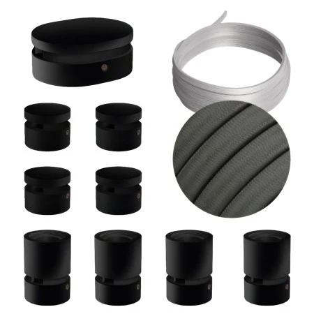 Filé System Symmetric Kit - with 5m string light cable and 9 indoor black varnished wooden components - CM03