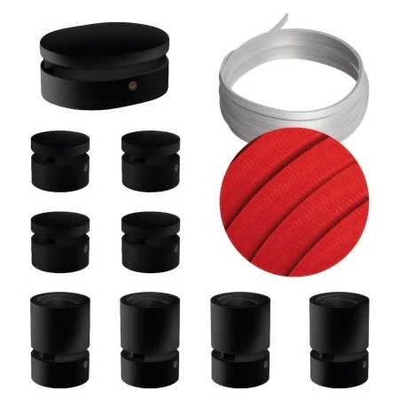 Filé System Symmetric Kit - with 5m string light cable and 9 indoor black varnished wooden components - CM09