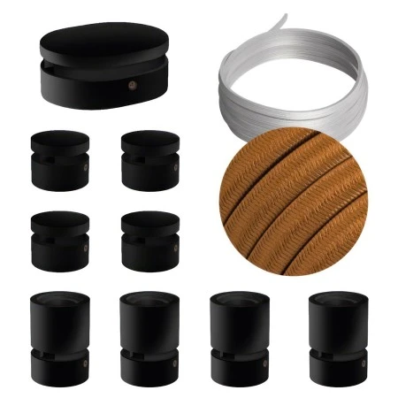 Filé System Symmetric Kit - with 5m string light cable and 9 indoor black varnished wooden components - CM22