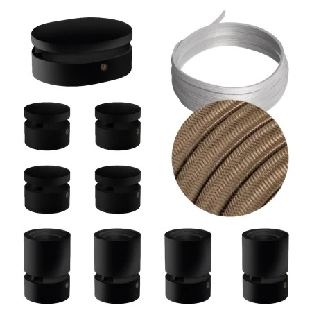 Filé System Symmetric Kit - with 5m string light cable and 9 indoor black varnished wooden components - CM27