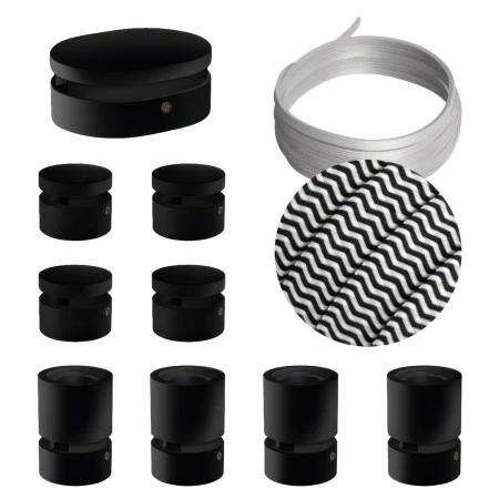 Filé System Symmetric Kit - with 5m string light cable and 9 indoor black varnished wooden components - CZ04