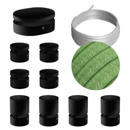 Filé System Symmetric Kit - with 5m string light cable and 9 indoor black varnished wooden components - CX08