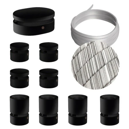 Filé System Symmetric Kit - with 5m string light cable and 9 indoor black varnished wooden components - ECC37