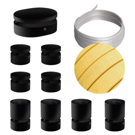 Filé System Symmetric Kit - with 5m string light cable and 9 indoor black varnished wooden components - CM10