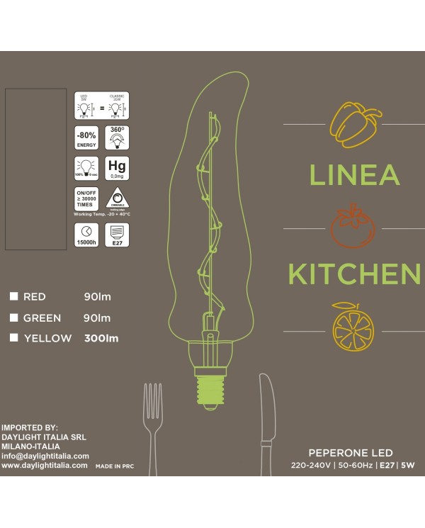 Kitchen line Green Pepper LED XL bulb Spiral filament 5W 90Lm E27 2500K Dimmable