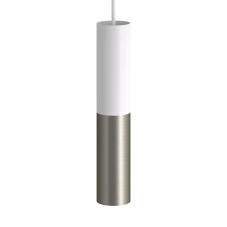 Tub-E14, spotlight double metal tube, with double E-14 lamp holder ring - Matt White - Brushed titanium