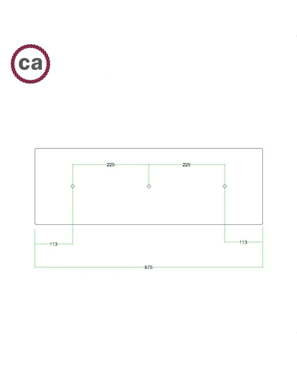 Rectangular XXL Rose-One in line 3-hole and 6 side holes ceiling rose, 675 x 225 mm