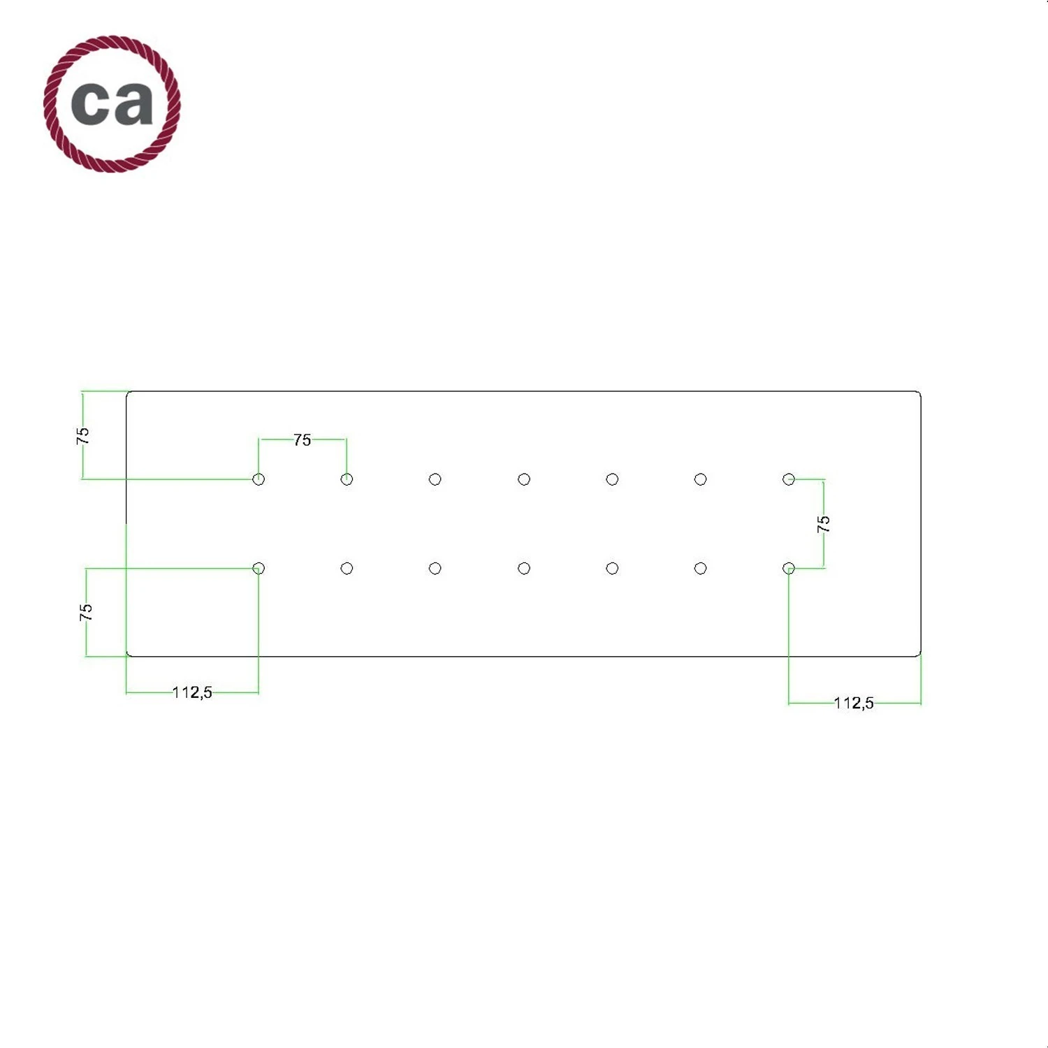 Rectangular XXL Rose-One 14-hole and 6 side holes ceiling rose, 675 x 225 mm