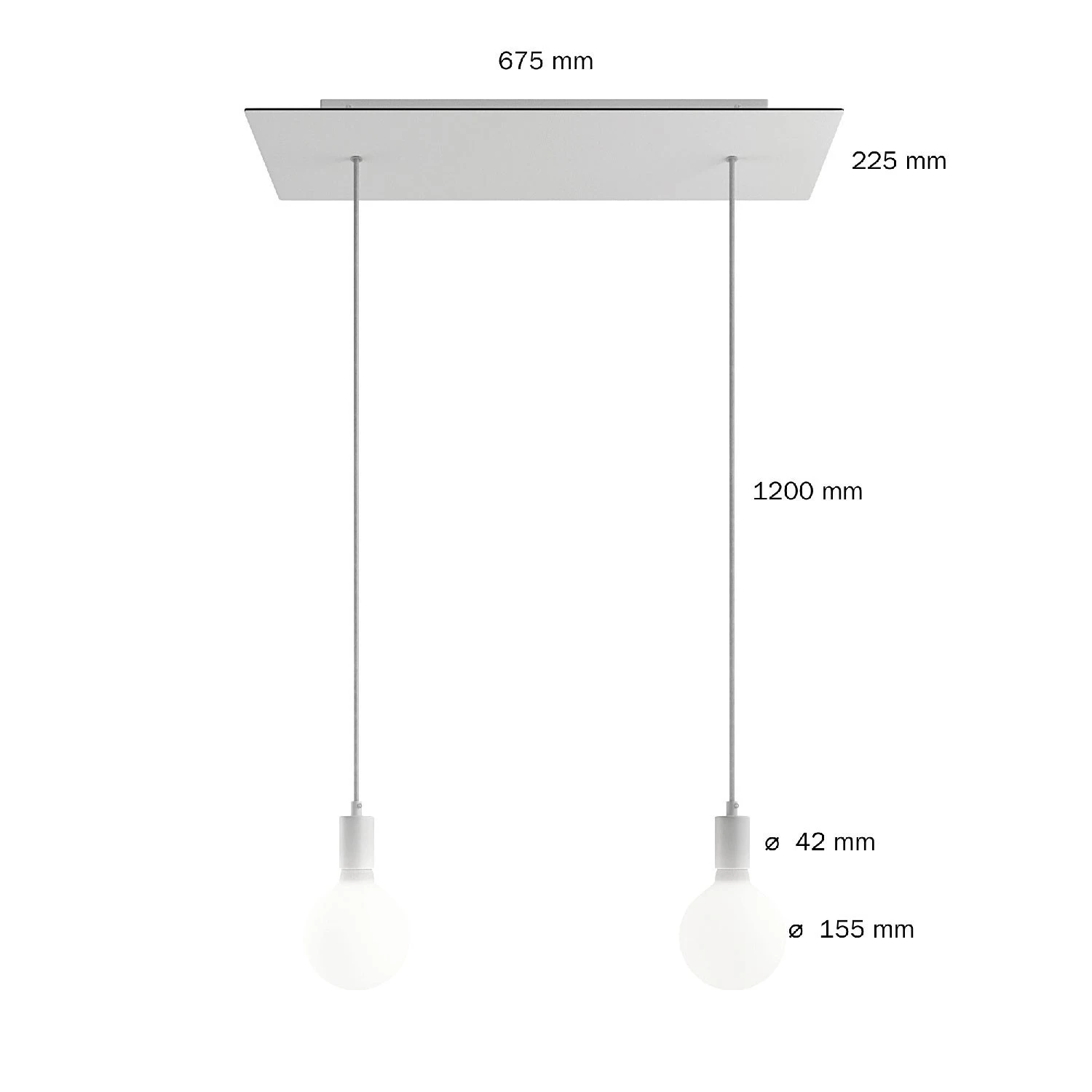 2-light pendant lamp with 675 mm rectangular XXL Rose-One, featuring fabric cable and metal finishes