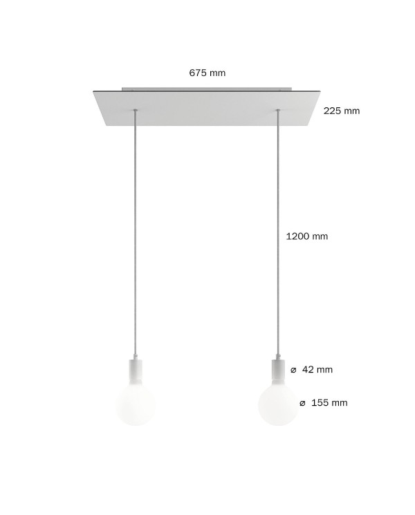 2-light pendant lamp with 675 mm rectangular XXL Rose-One, featuring fabric cable and metal finishes