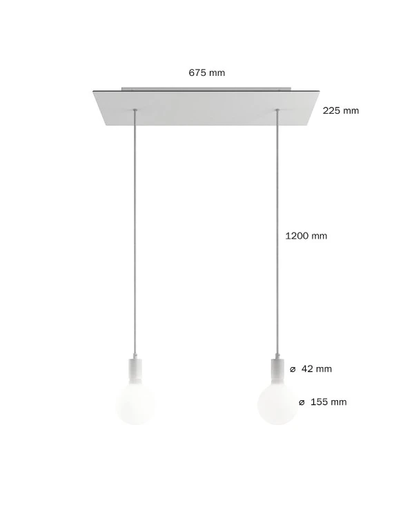 2-light pendant lamp with 675 mm rectangular XXL Rose-One, featuring fabric cable and metal finishes