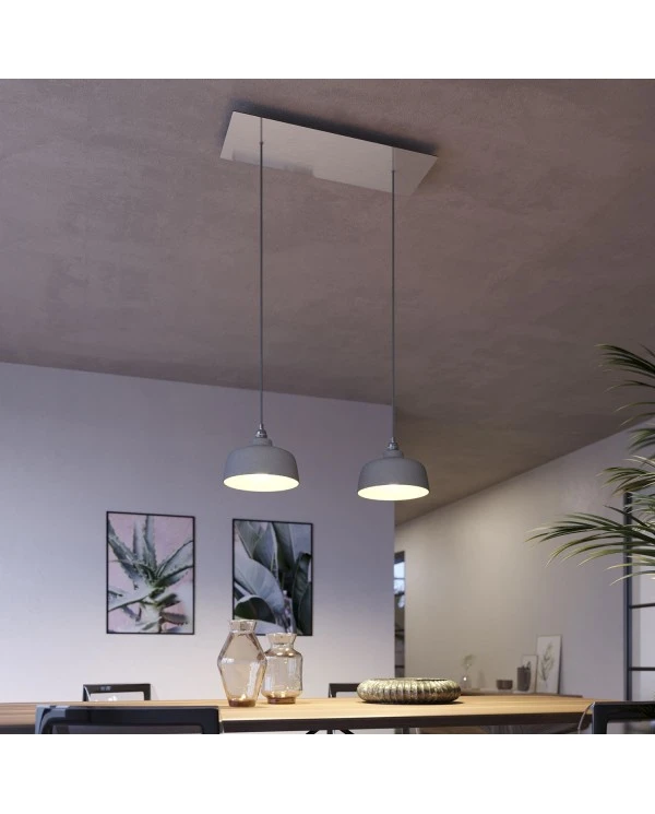 2-light pendant lamp with 675 mm rectangular XXL Rose-One, featuring with fabric cable and Coppa lampshade