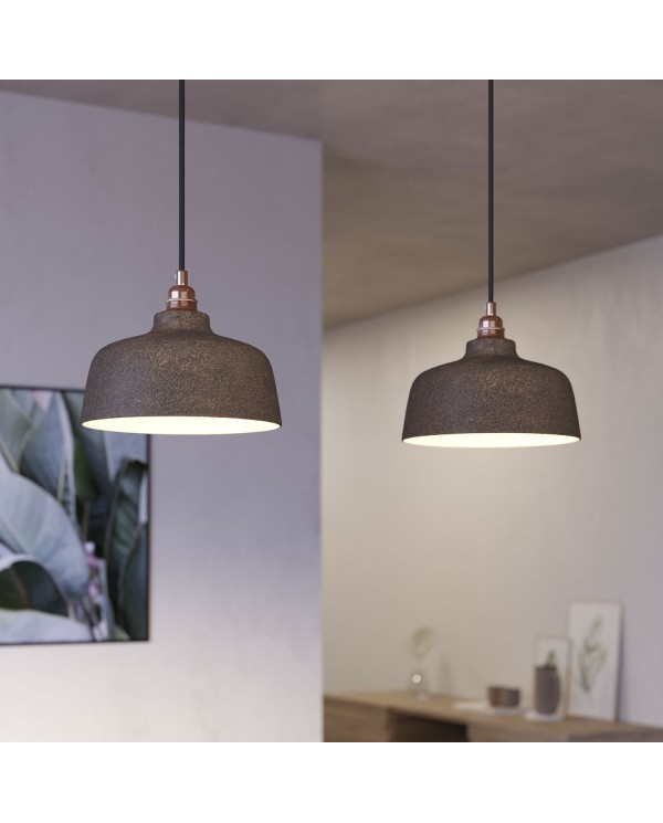 2-light pendant lamp with 675 mm rectangular XXL Rose-One, featuring with fabric cable and Coppa lampshade